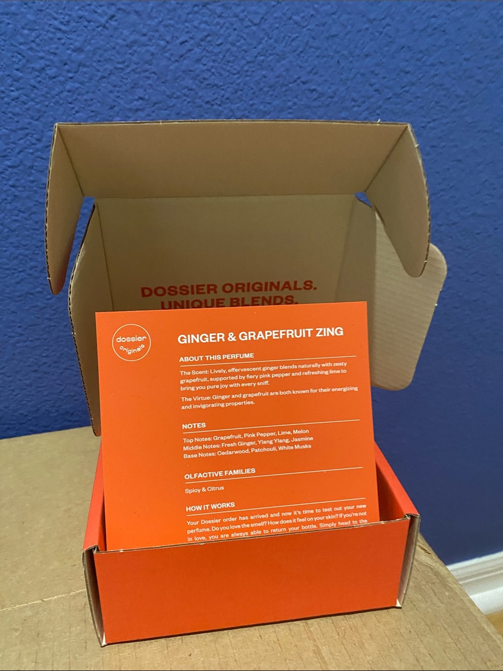 Dossier Ginger & Grapefruit Zing Fragrance Card - Orange